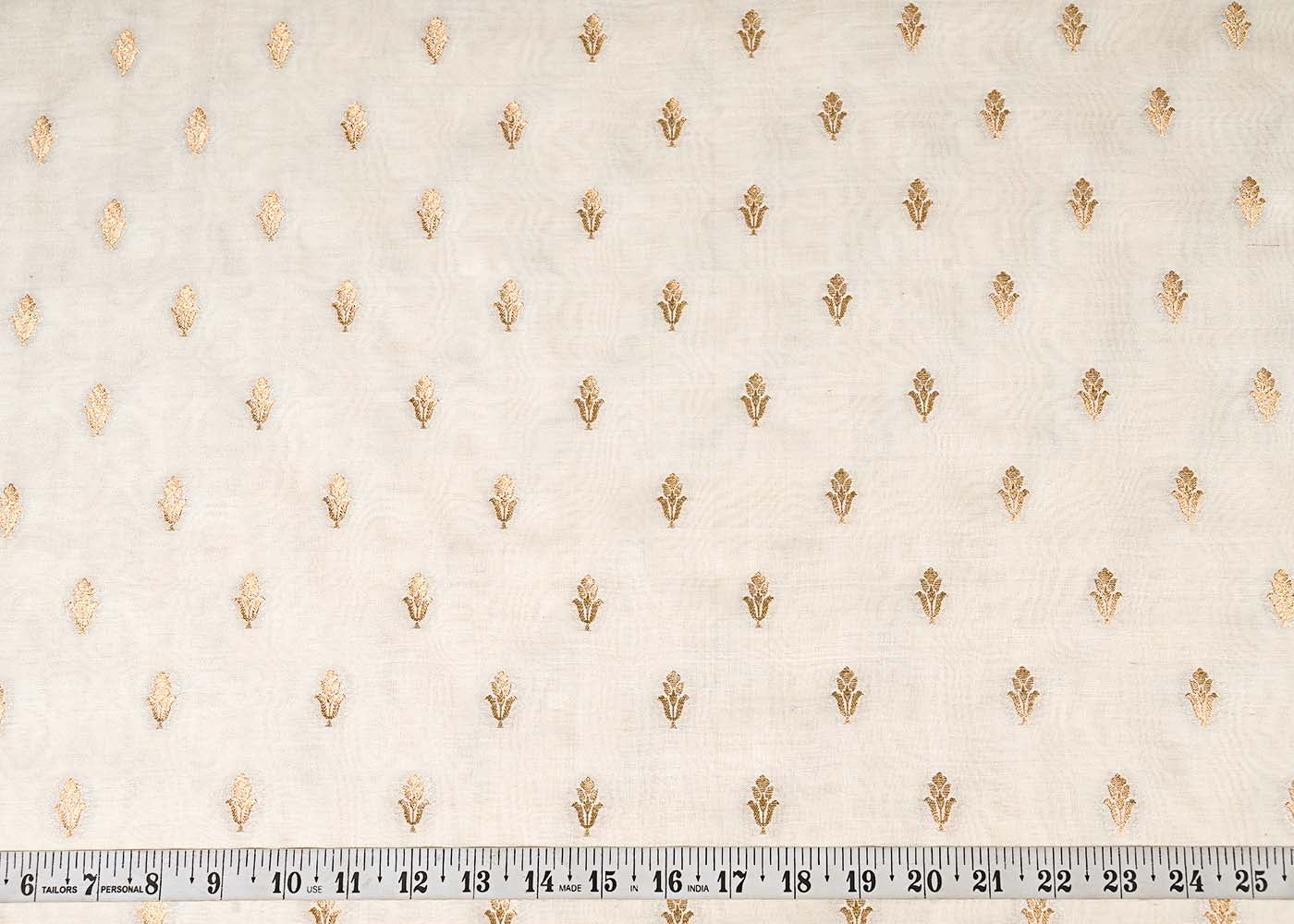Off White Dyeable Silk Fabric With All Over Thread And Zari Handloom 22955