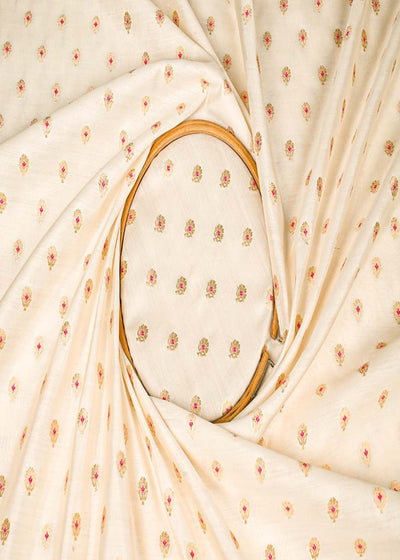 Off White Dyeable Pure Silk Fabric With All Over Thread And Zari Handloom 22957