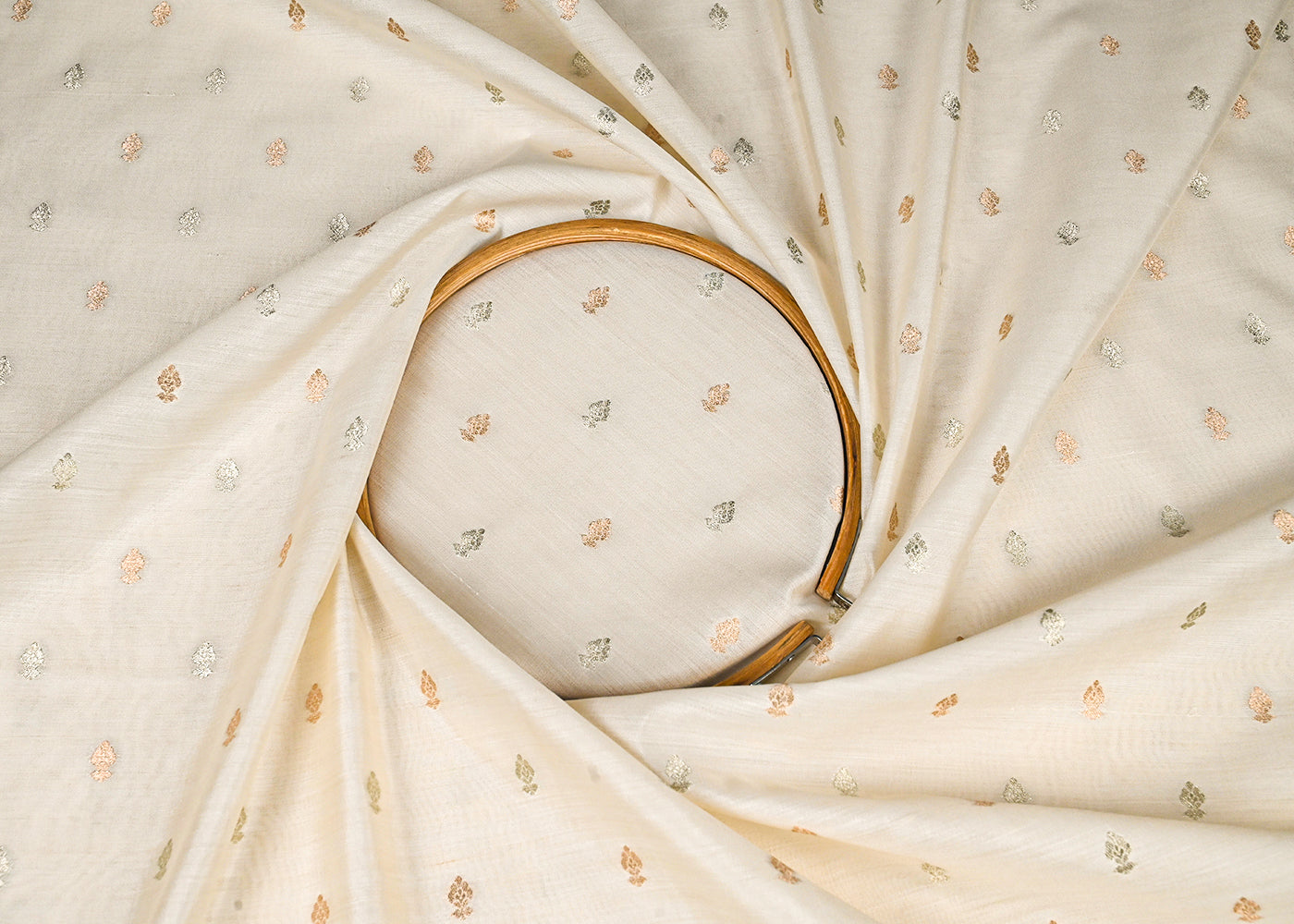 Off White Dyeable Silk Fabric With All Over Thread And Zari Handloom 22959