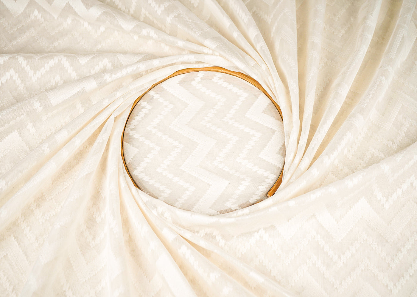 Off White Dyeable Chanderi Fabric With All Over Thread Handloom 22969