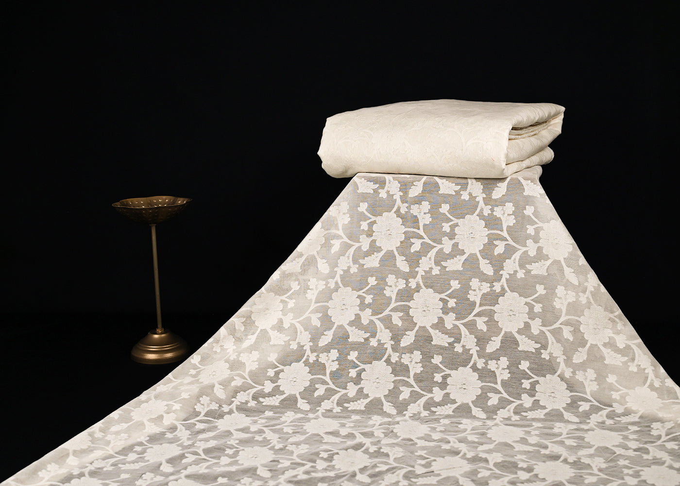 Off White Dyeable Chanderi Fabric With All Over Thread Handloom 22973