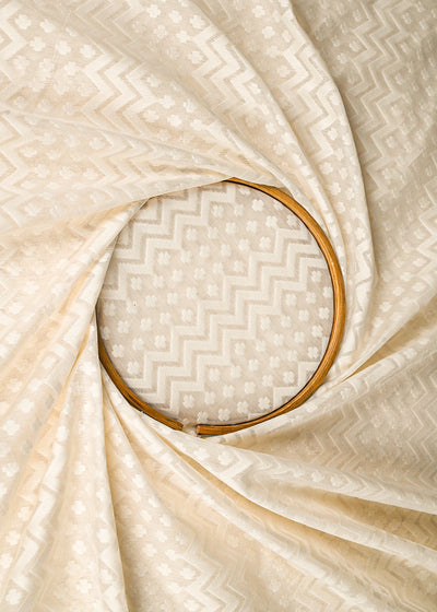 Off White Dyeable Chanderi Fabric With All Over Self Work 22975