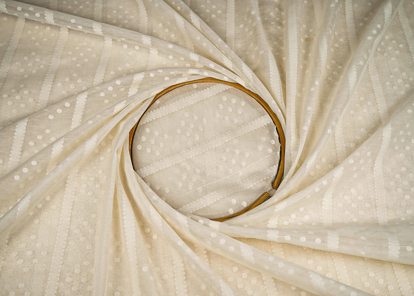 Off White Dyeable Chanderi Fabric With All Over Thread Handloom 22976