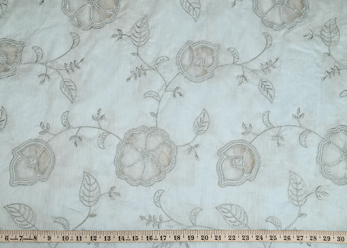 Powder Blue Chanderi Fabric With All Over Thread Work And Organza Cutwork 22993