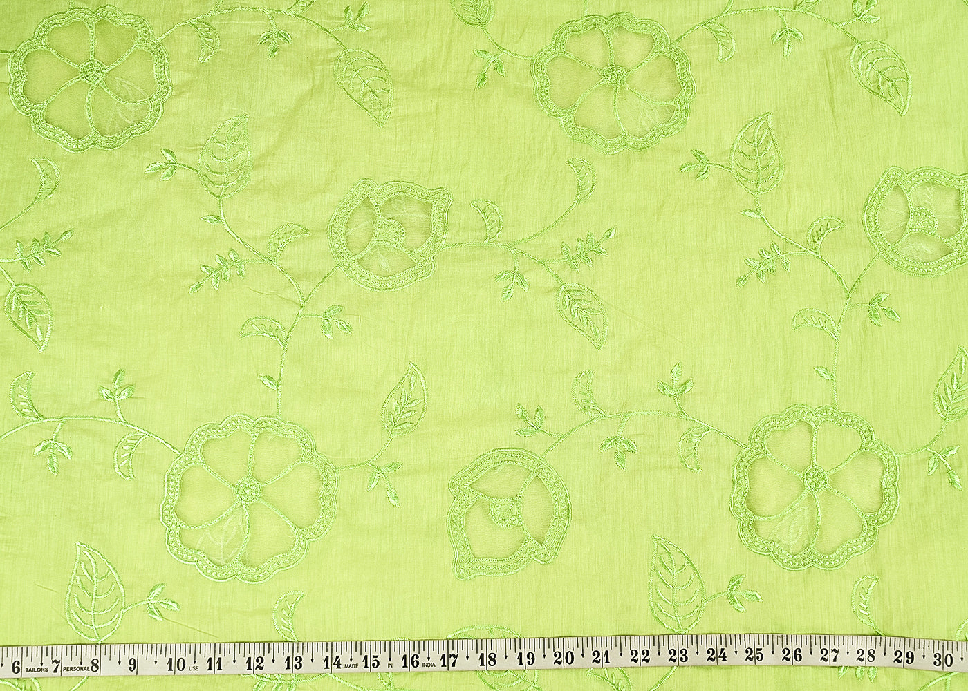 Pista Green Chanderi Fabric With All Over Thread Work And Organza Cutwork 22994