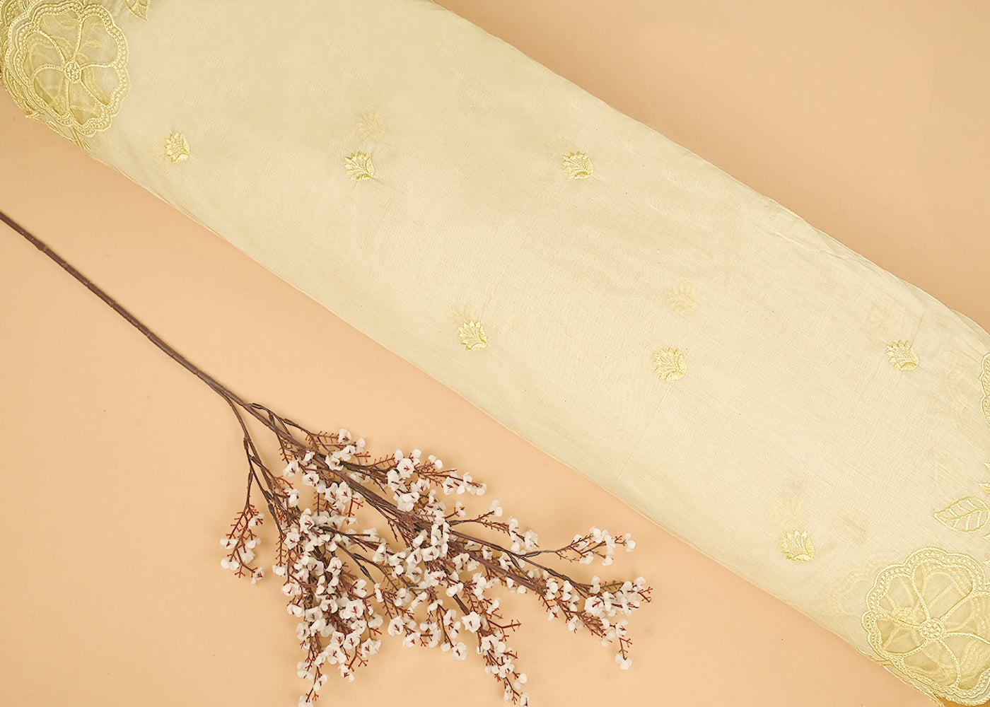 Pastel-Yellow-Chanderi-Dupatta-Fabric-With-All-Over-Thread-Work-And-Two-Side-Organza-Cutwork-Border-22998