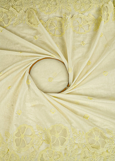 Pastel Yellow Chanderi Dupatta Fabric With All Over Thread Work And Two Side Organza Cutwork Border 22998