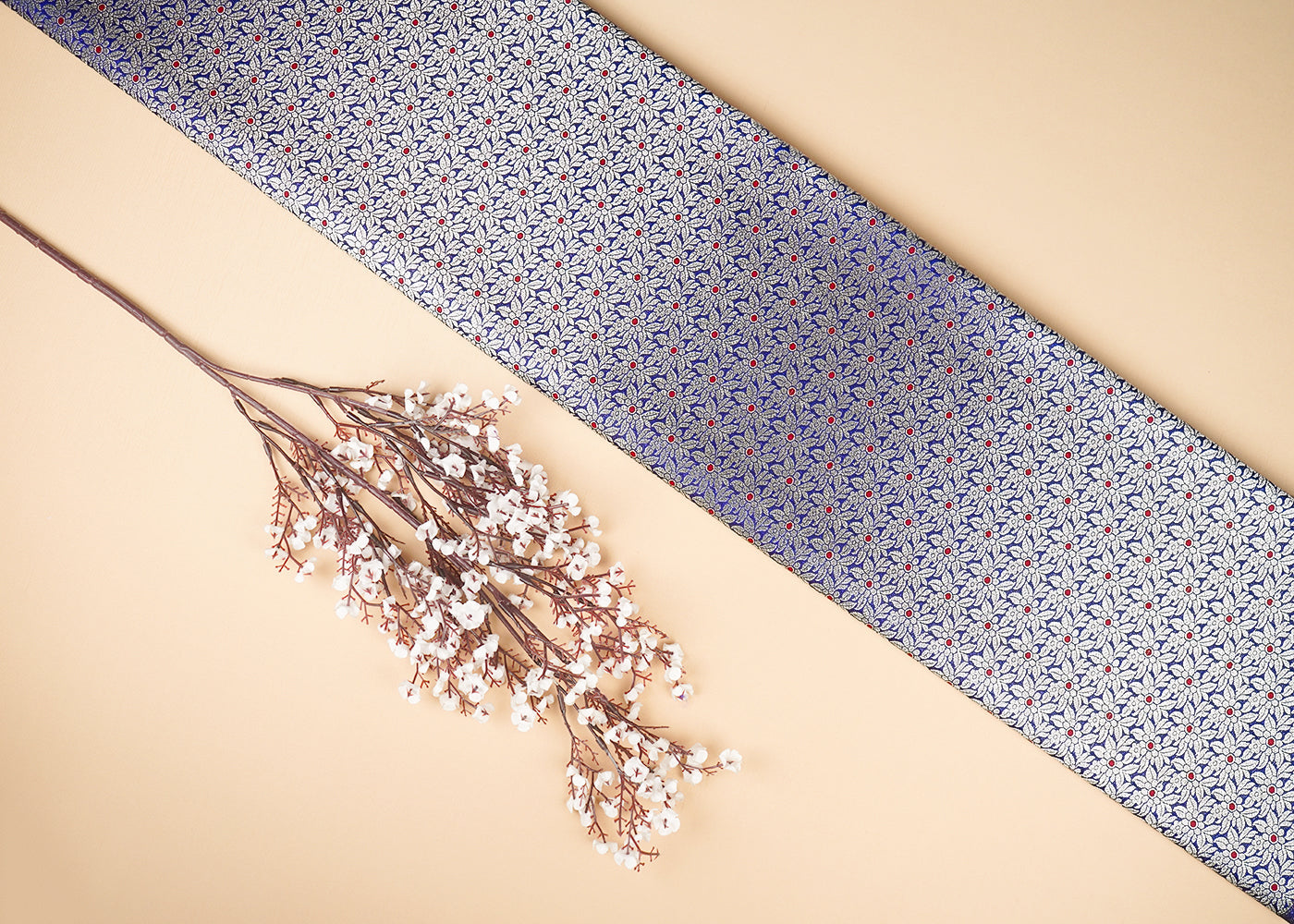 Royal Blue Banarasi Brocade Fabric With All Over Golden Zari Handloom 23009