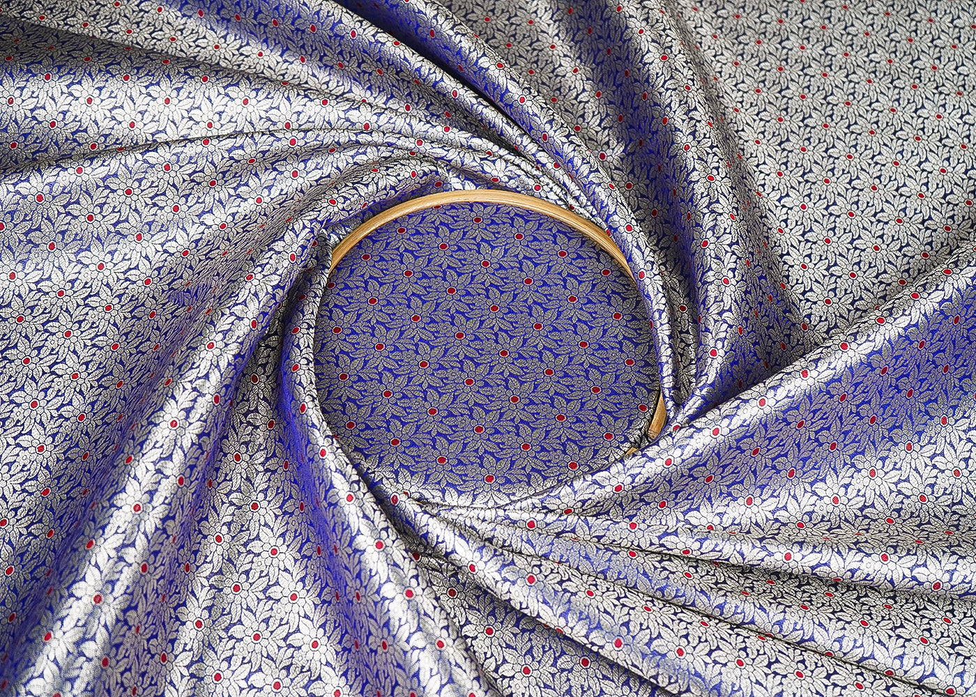 Royal Blue Banarasi Brocade Fabric With All Over Golden Zari Handloom 23009