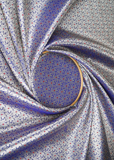 Royal Blue Banarasi Brocade Fabric With All Over Dull Gold Zari Handloom 23009