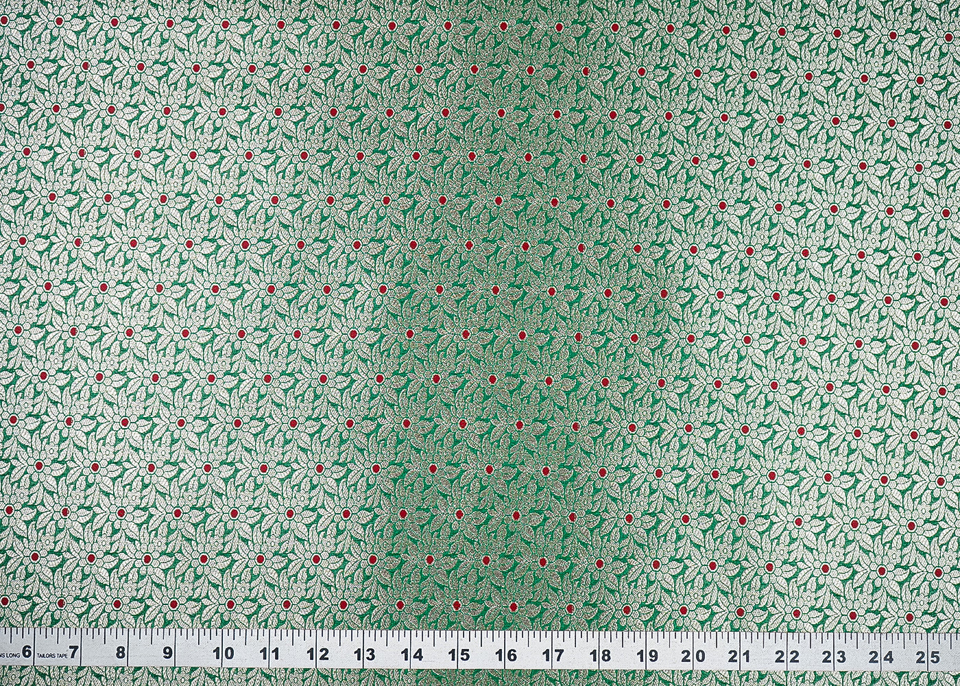 Green Banarasi Brocade Fabric With All Over Golden Zari Handloom 23010