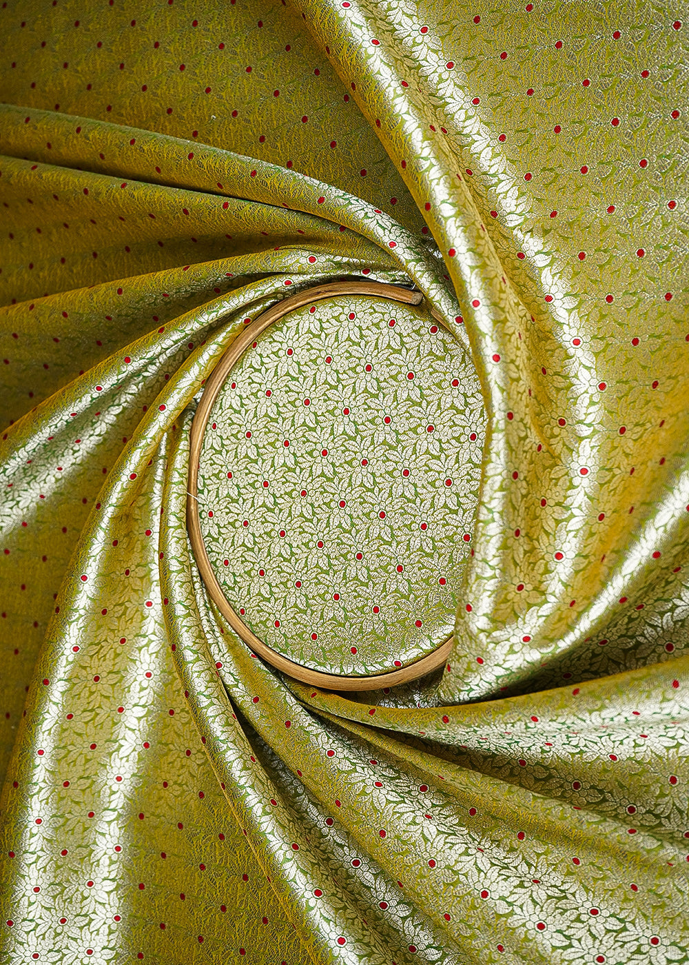 Mehendi-Green-Banarasi-Brocade-Fabric-With-All-Over-Golden-Zari-Handloom-23013-close-view