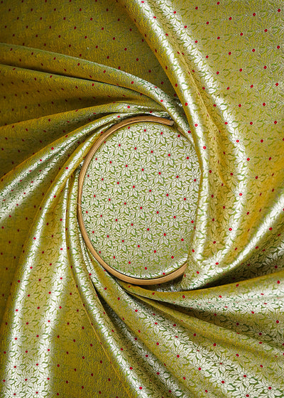 Mehendi Green Banarasi Brocade Fabric With All Over Golden Zari Handloom 23013