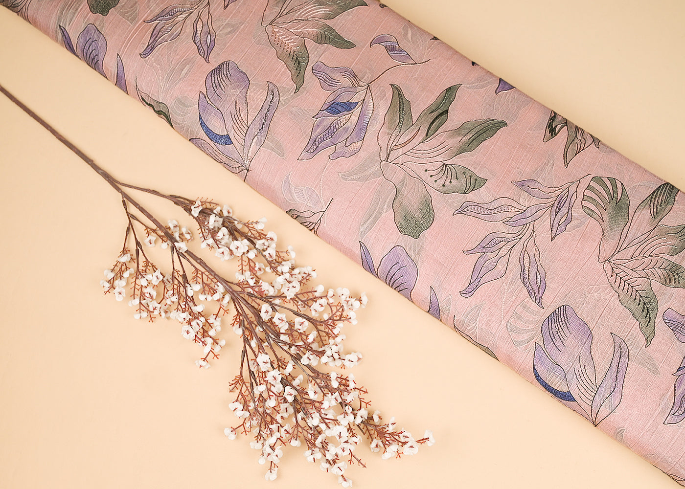 Peach-Pink-Chanderi-Fabric-With-All-Over-Floral-Print-And-Thread-Work-23018