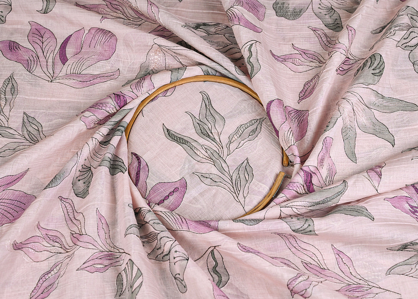 Nude-Pink-Chanderi-Fabric-With-All-Over-Floral-Print-And-Thread-Work-23019-close-view
