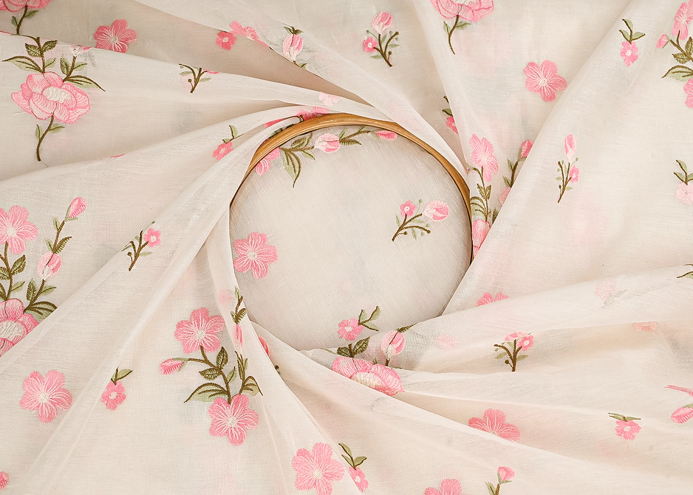 White Chanderi Fabric With All Over Threadwork 23022