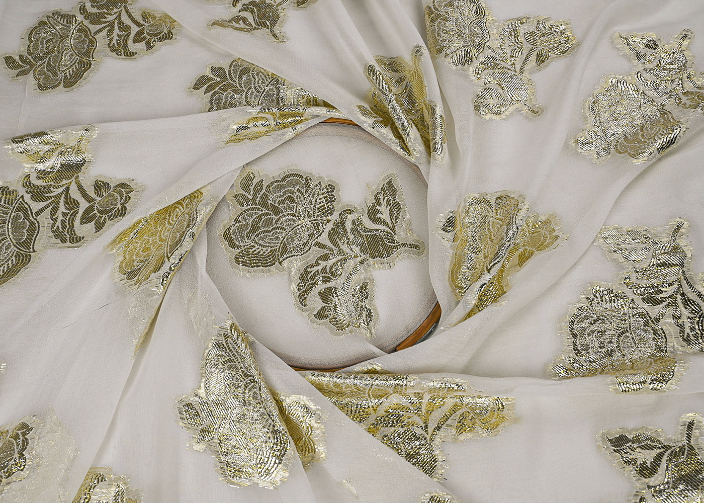 White-Dyeable-Georgette-Fabric-With-All-Over-Golden-Foil-Work-23030-close-view