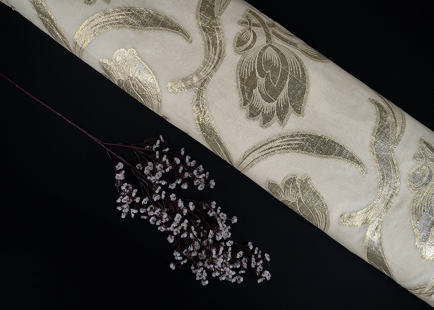 White Dyeable Georgette Fabric With All Over Foil Work 23034