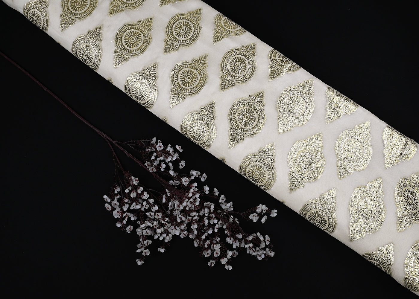 White-Dyeable-Georgette-Fabric-With-All-Over-Golden-Foil-Work-23036