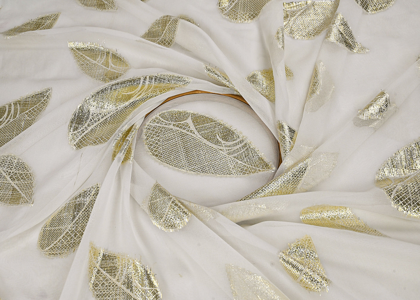 White-Dyeable-Georgette-Fabric-With-All-Over-Golden-Foil-Work-23037-close-view