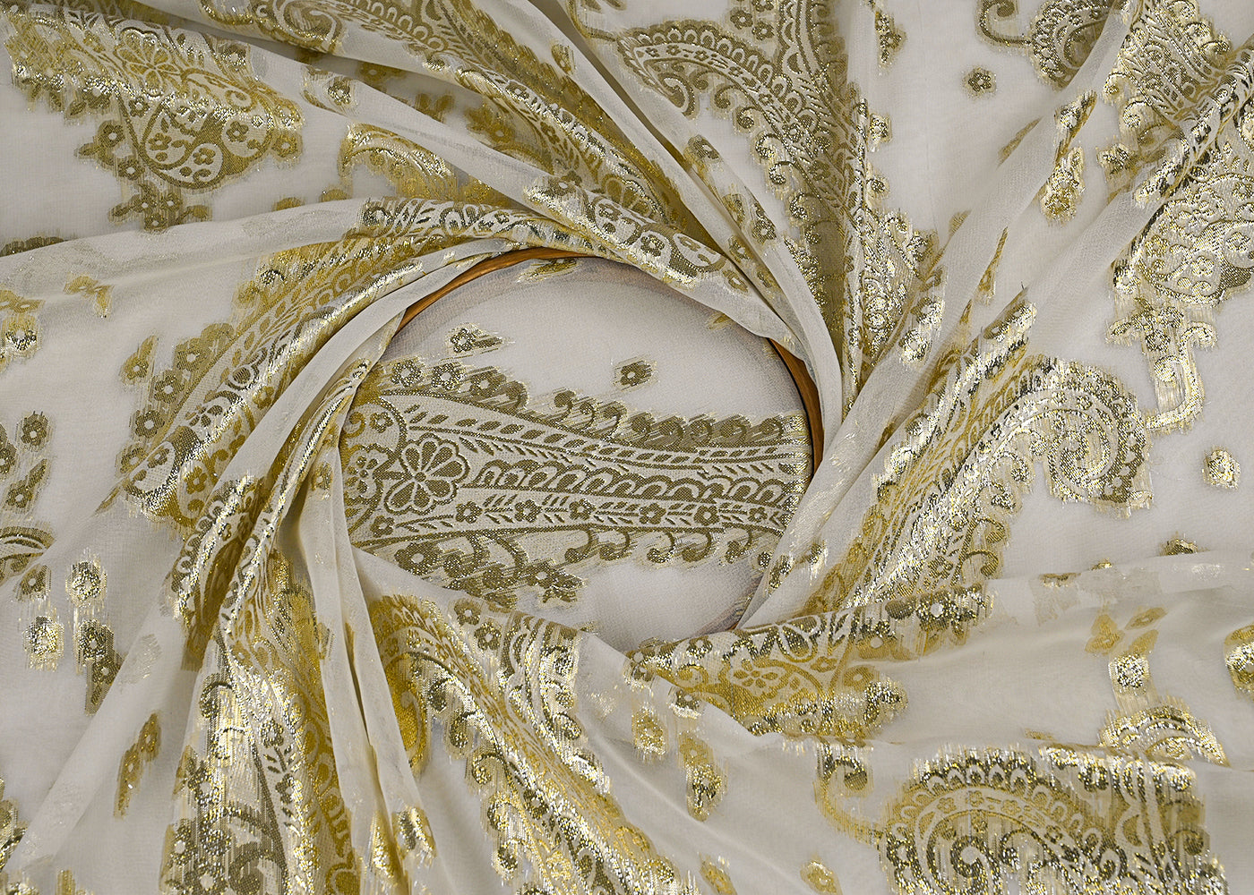 White-Dyeable-Georgette-Fabric-With-All-Over-Golden-Foil-Work-23043-close-view