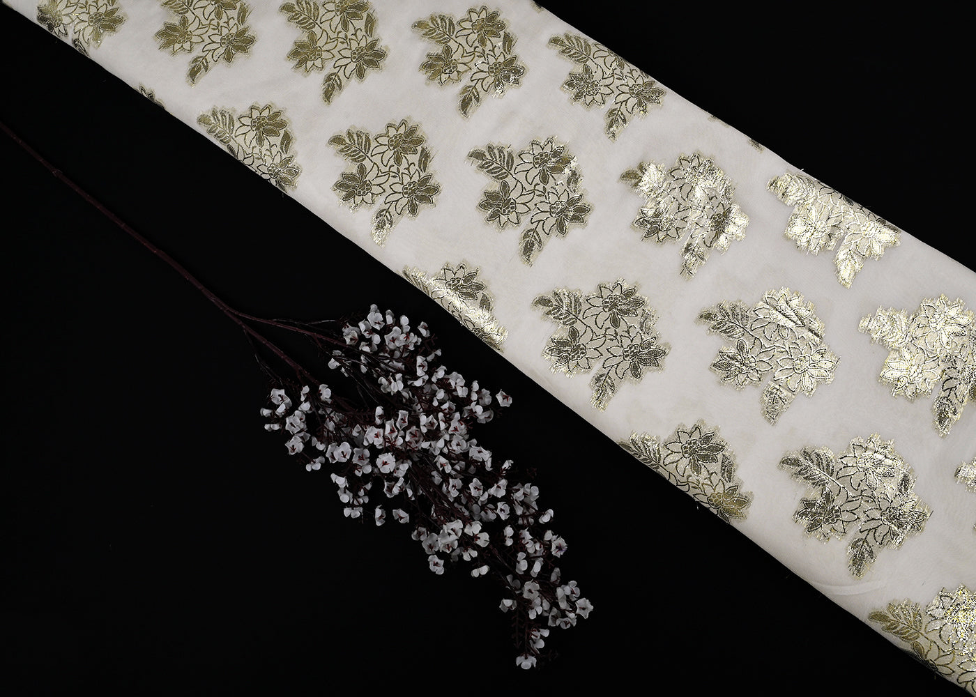 White-Dyeable-Georgette-Fabric-With-All-Over-Golden-Foil-Work-23044