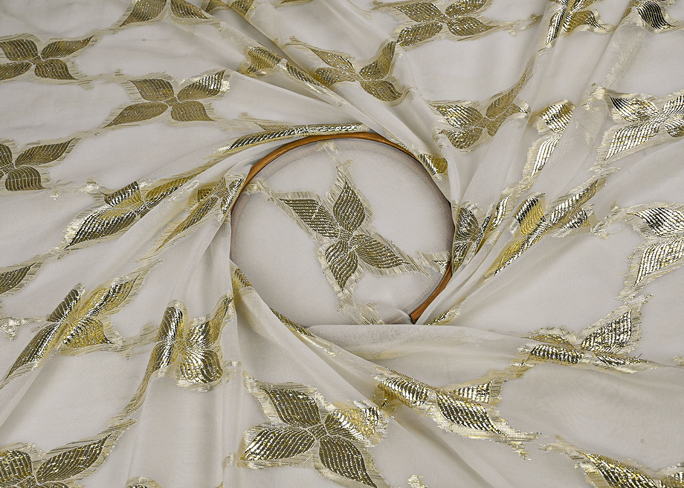 White-Dyeable-Georgette-Fabric-With-All-Over-Golden-Foil-Work-23045-close-view