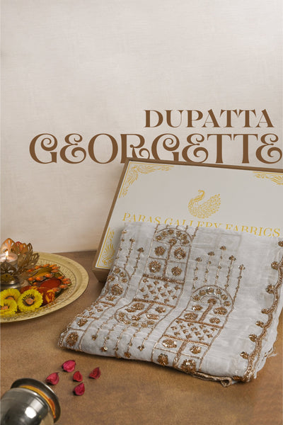White Georgette Dupatta With All Over Sequins, Bead, Katdana And Zari Work 23048
