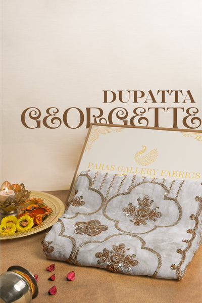 White Georgette Dupatta With All Over Katdana, Bead, Sequins And Zari Work With Scalloped Borders 23050