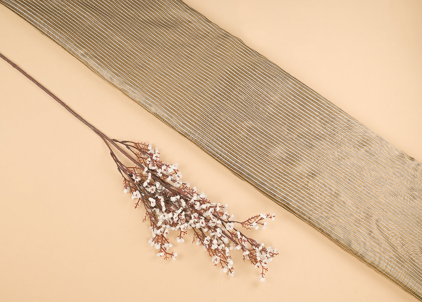 White Dyeable Organza Fabric With All Over Zari Handloom 23088