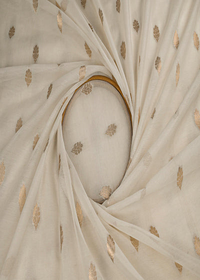 White Dyeable Chanderi Fabric With All Over Zari Handloom 23092