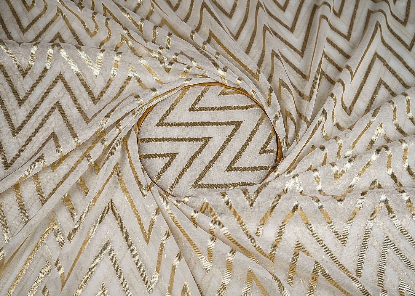 White Dyeable Georgette Fabric With All Over Foil Work 23106