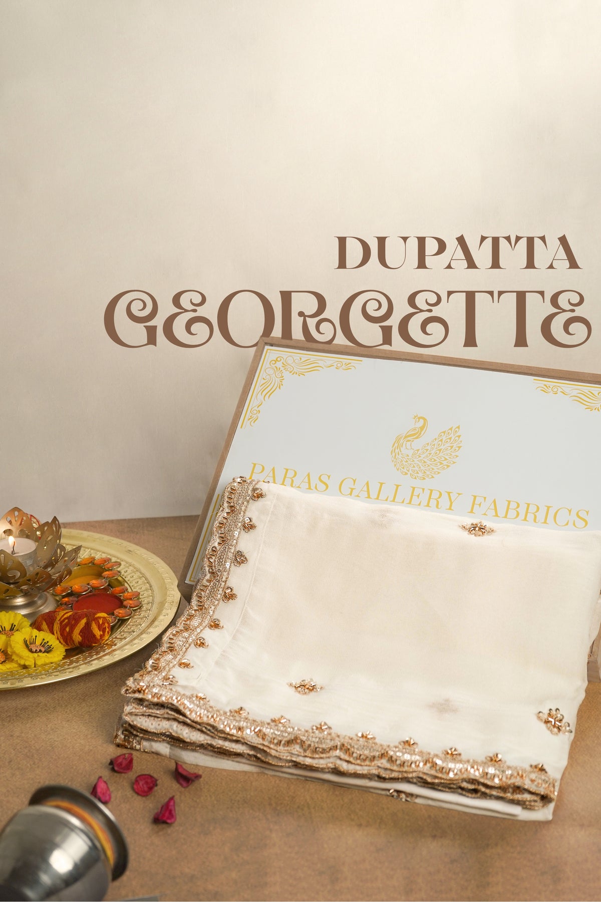 White Dyeable Georgette Dupatta With All Over Zari, Bead And Sequins Work 23110