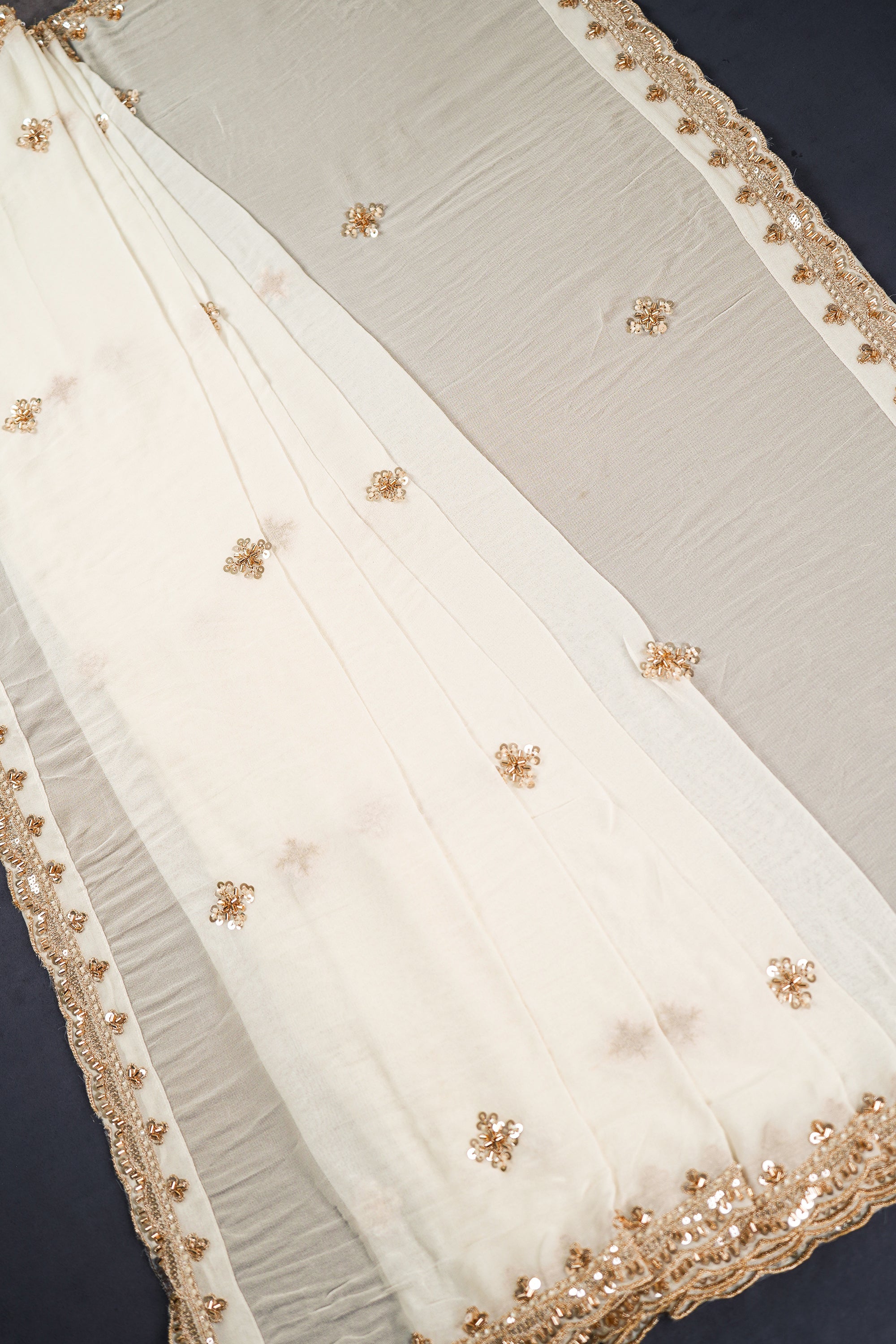 White Dyeable Georgette Dupatta With All Over Zari, Bead And Sequins Work 23110
