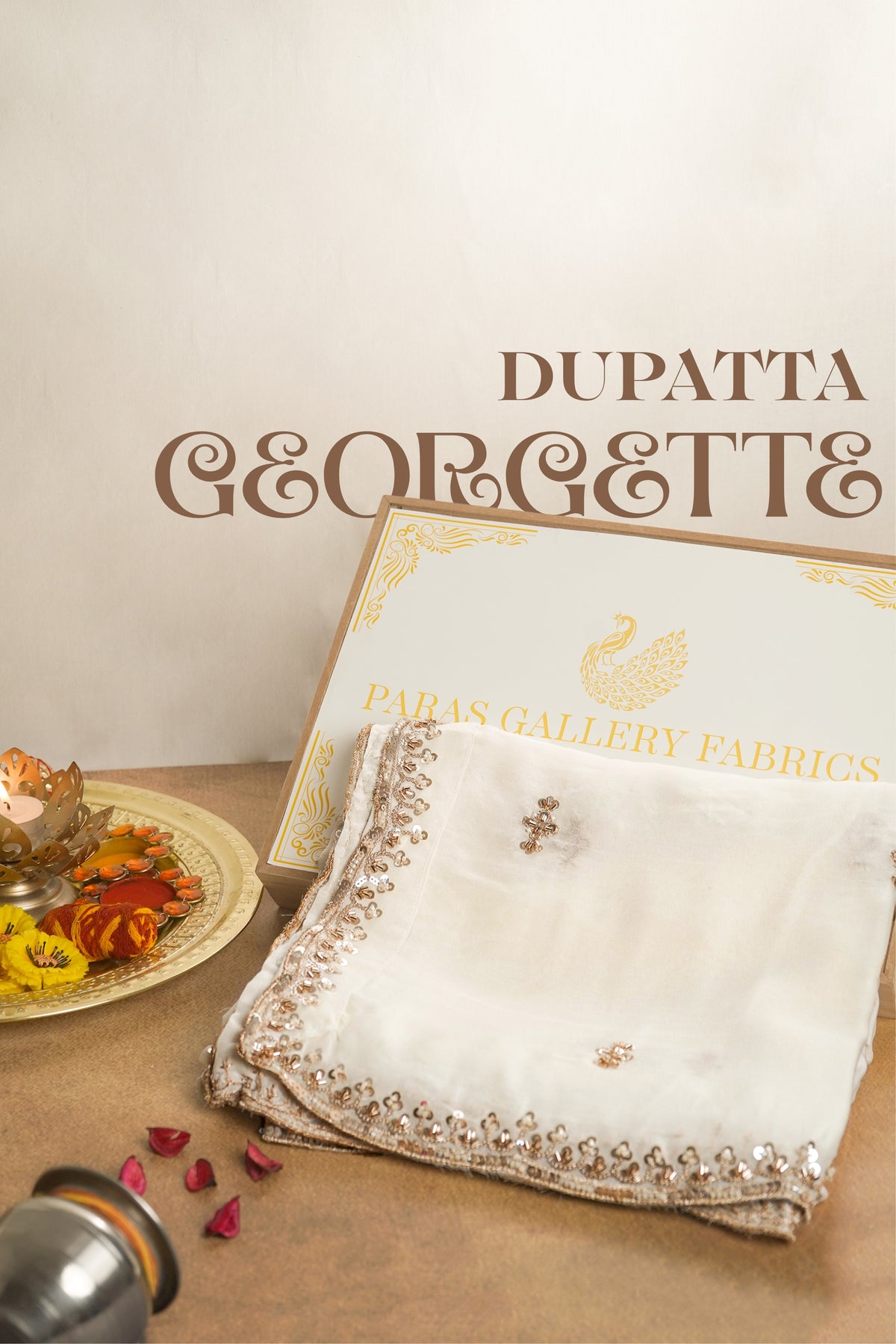 White Dyeable Georgette Dupatta With All Over Zari, Bead And Sequins Work 23112