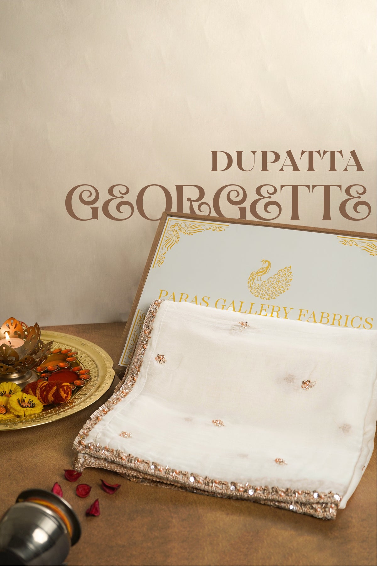 White Dyeable Georgette Dupatta With All Over Zari, Bead And Sequins Work 23113