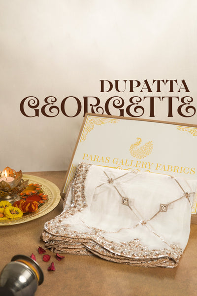 White Dyeable Georgette Dupatta With All Over Zari, Bead And Sequins Work 23114