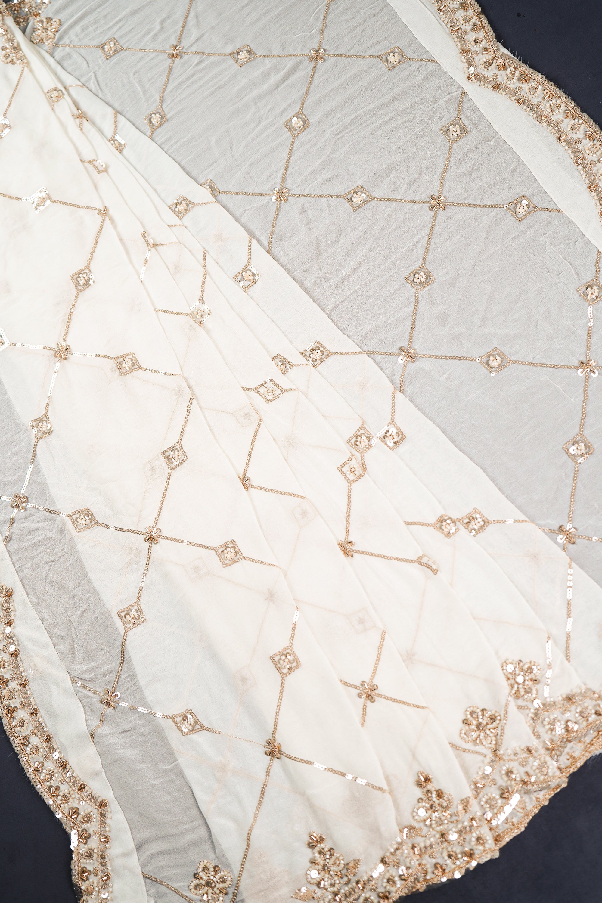 White Dyeable Georgette Dupatta With All Over Zari, Bead And Sequins Work 23114