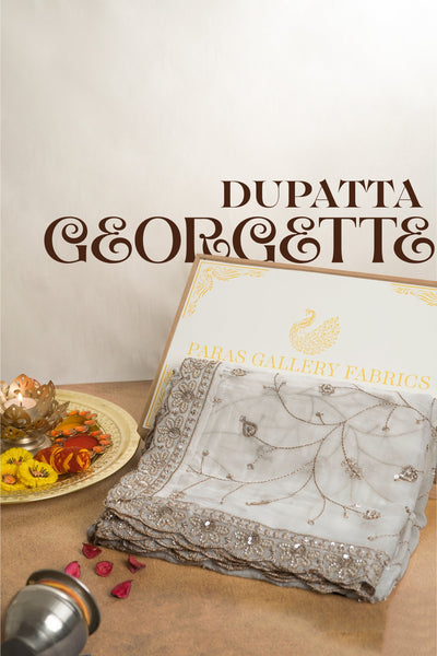 White Dyeable Georgette Dupatta With All Over Zari, Bead And Sequins Work 23118