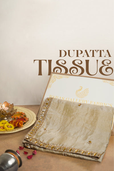 Light Gold Dyeable Tissue Dupatta With All Over Zari, Katdana And Sequins Work 23119