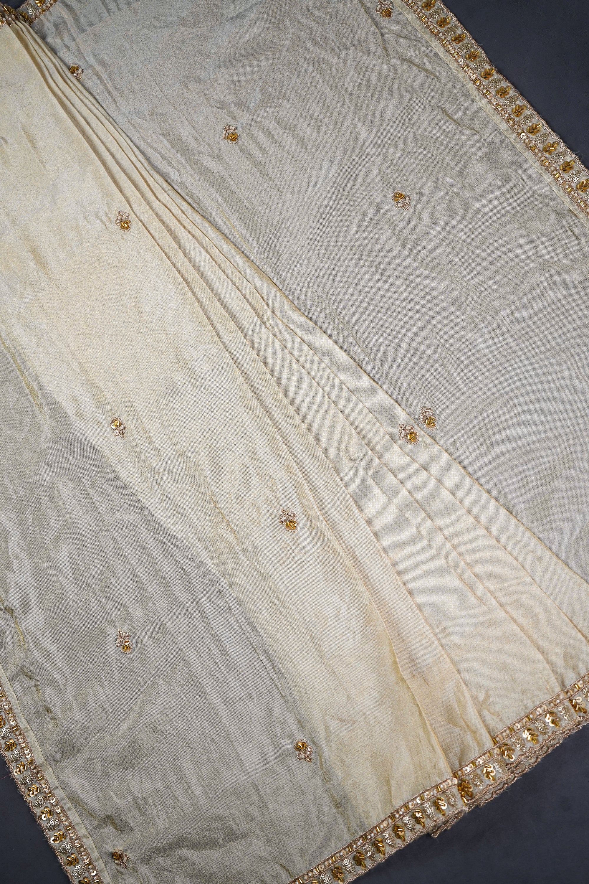 Light Gold Dyeable Tissue Dupatta With All Over Zari, Katdana And Sequins Work 23119