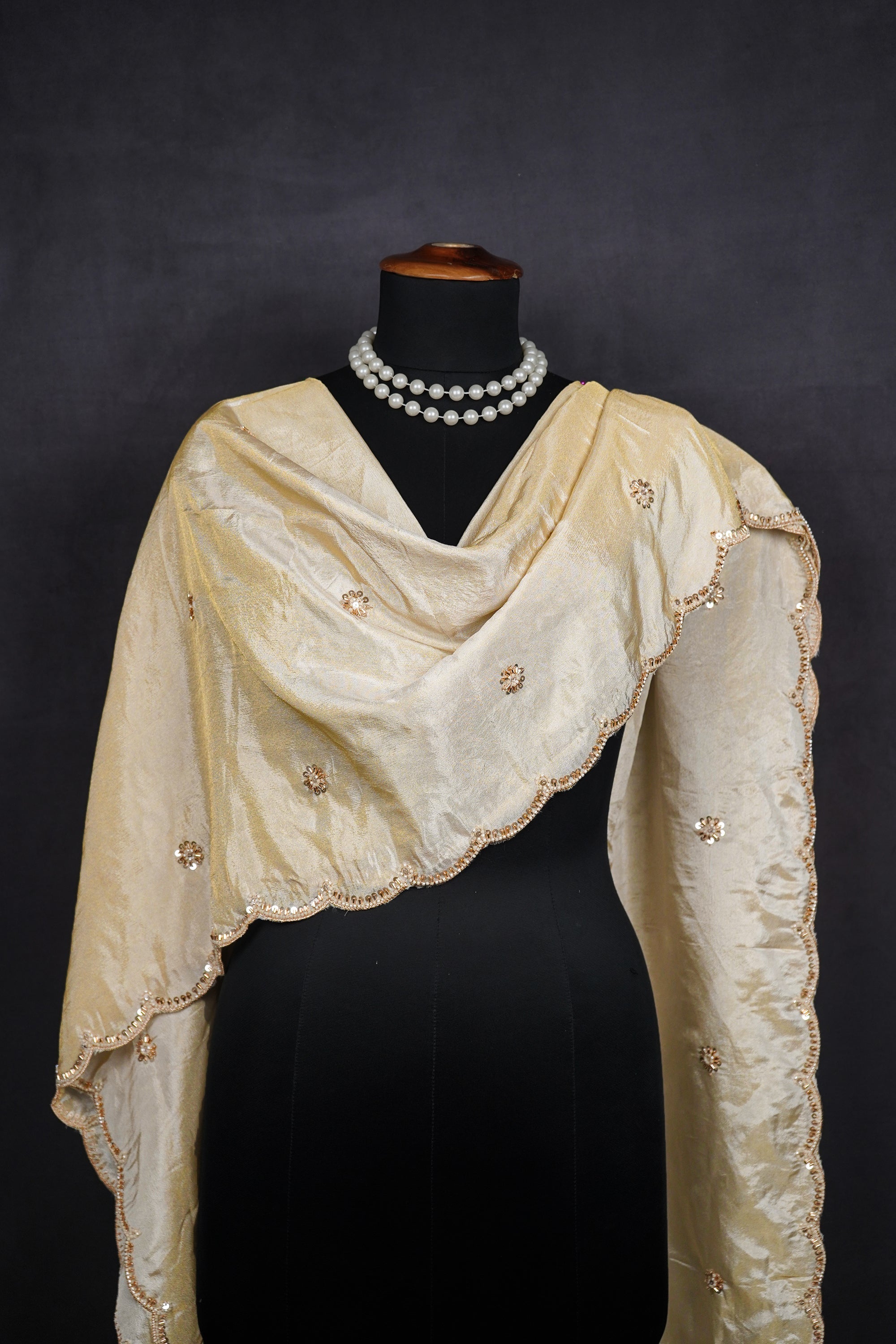 Light Gold Dyeable Tissue Dupatta With All Over Katdana, Bead And Sequins Work 23120