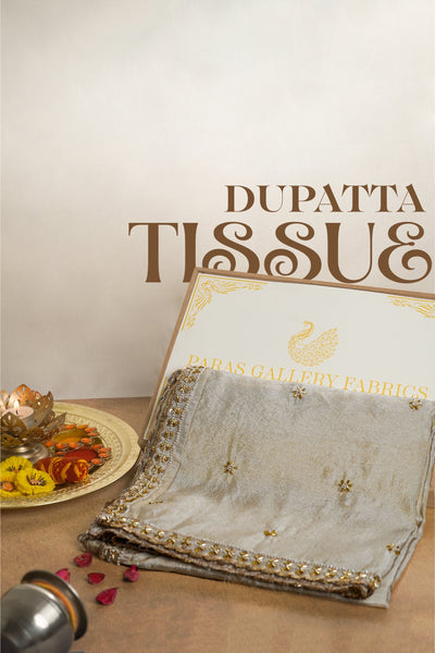 Light Gold Dyeable Tissue Dupatta With All Over Katdana, Bead And Sequins Work 23121