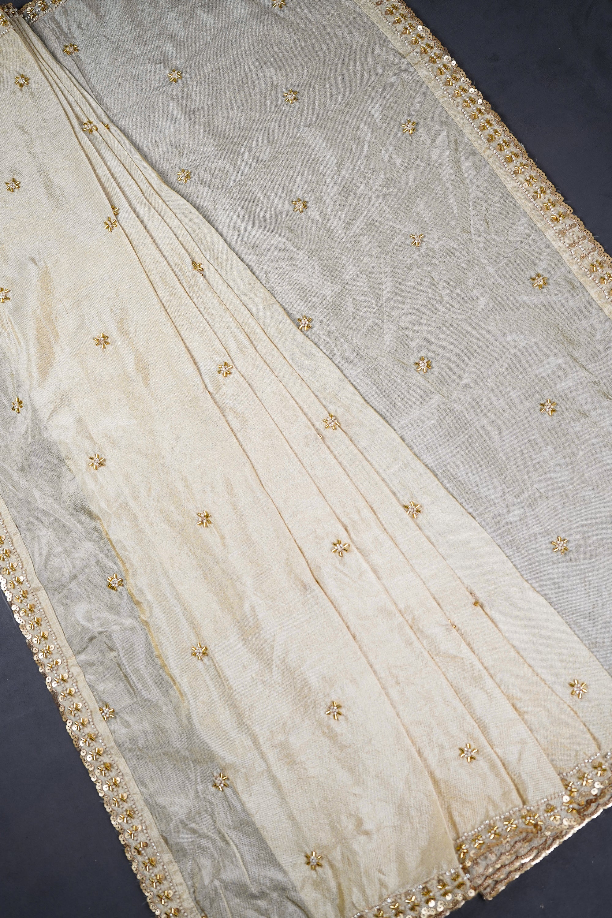 Light Gold Dyeable Tissue Dupatta With All Over Katdana, Bead And Sequins Work 23121