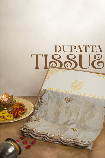 Light Gold Dyeable Tissue Dupatta With All Over Zari, Katdana And Sequins Work 23124