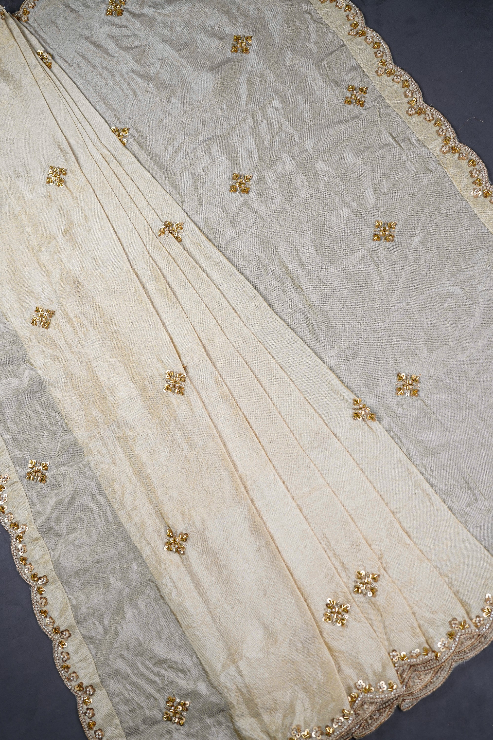 Light Gold Dyeable Tissue Dupatta With All Over Zari, Katdana And Sequins Work 23124