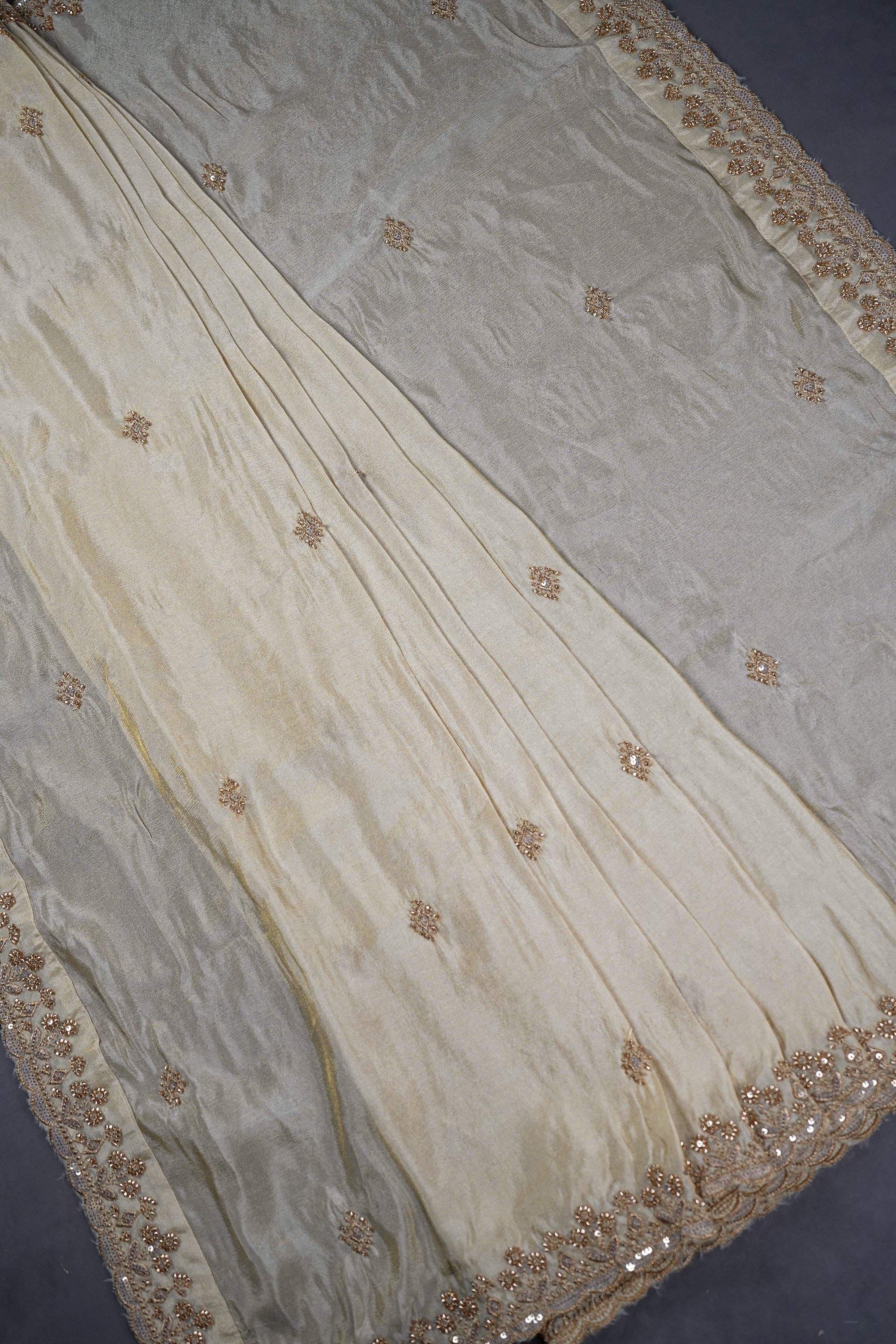 Light Gold Dyeable Tissue Dupatta With All Over Zari, Katdana And Sequins Work 23125