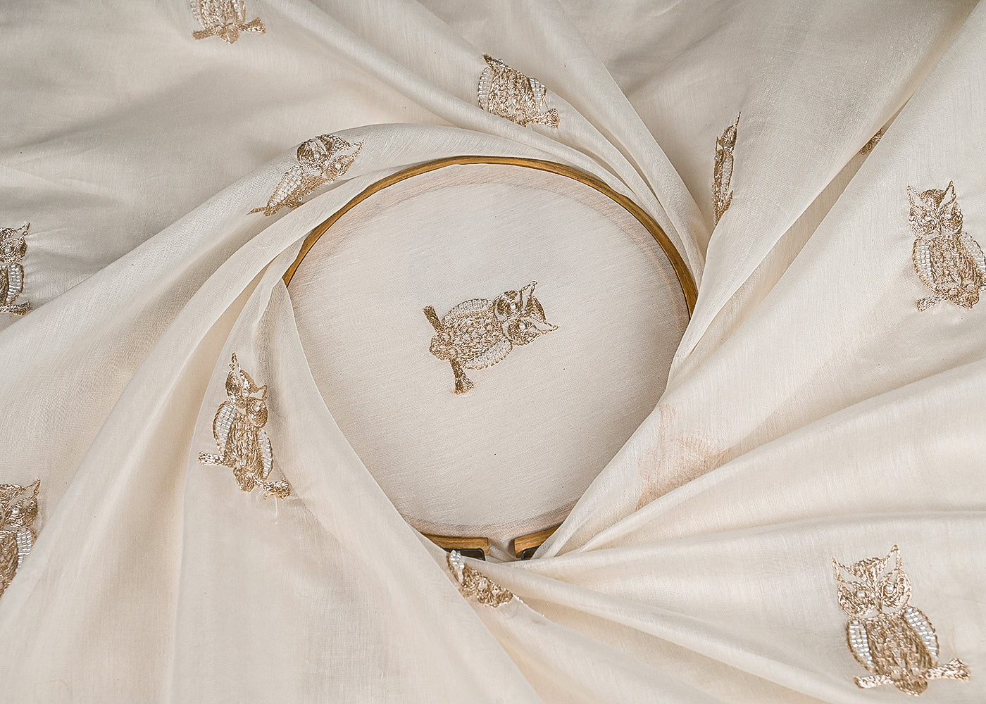 White Dyeable Chanderi Fabric With All Over Zari And Bead Work 23129