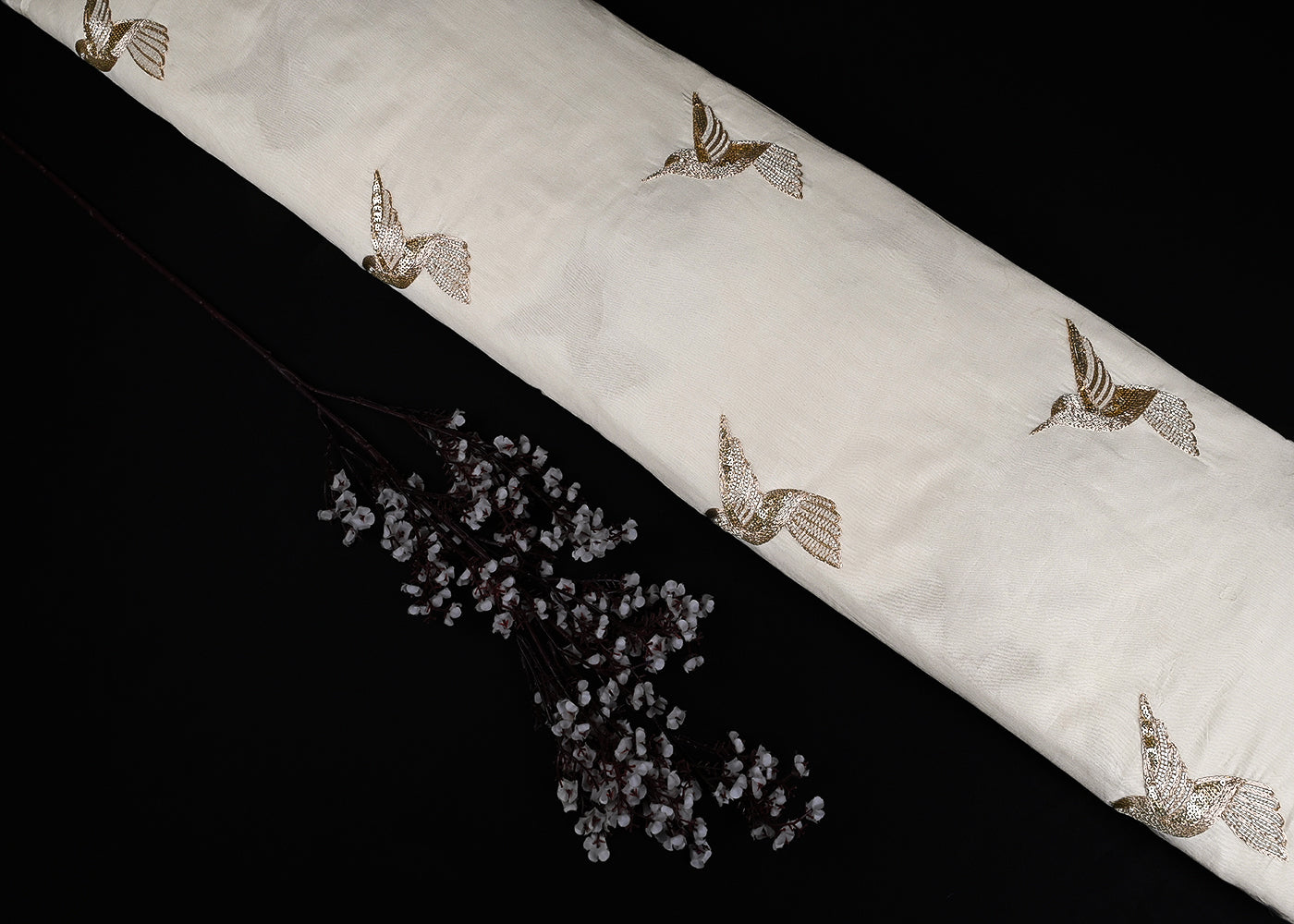White Dyeable Chanderi Fabric With All Over Zari And Bead Work 23132