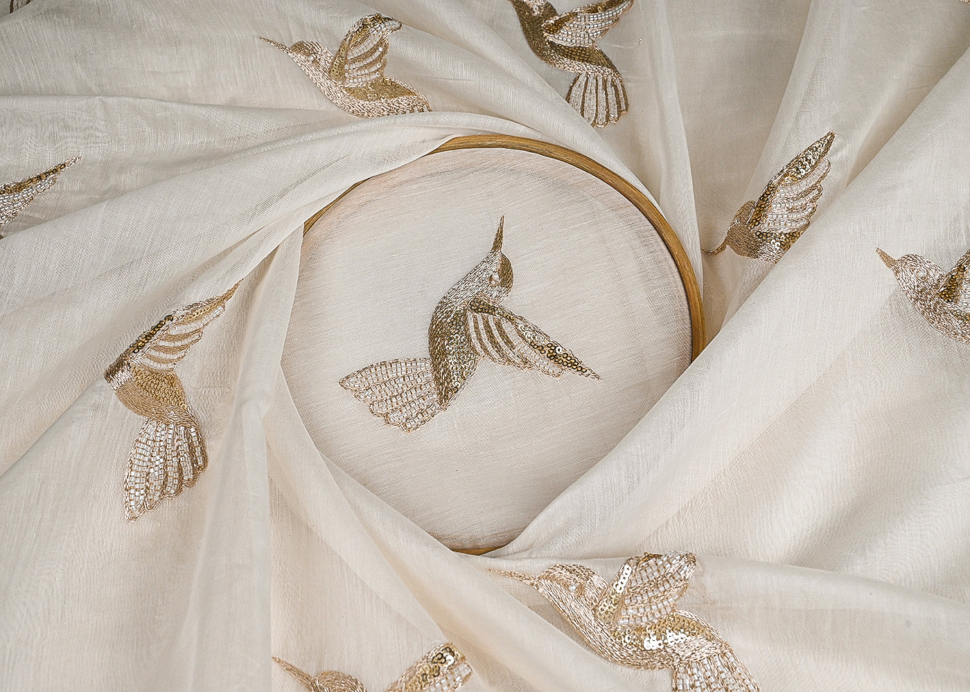 White Dyeable Chanderi Fabric With All Over Zari And Bead Work 23132